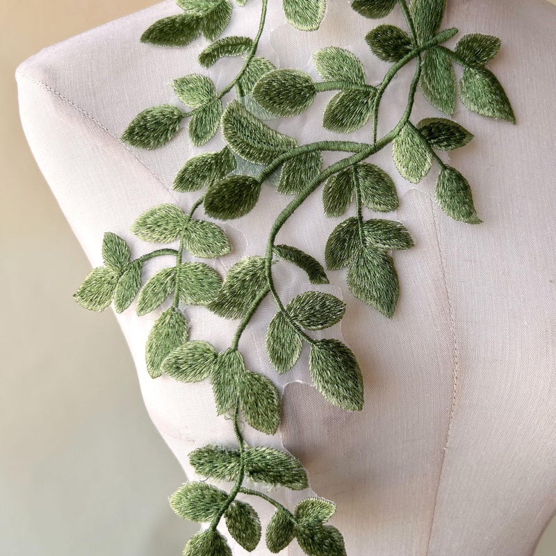 gelvs Mirror Pair Green Forest Leaves Applique Lace Vine Motif Trims Embroidery Wood Patchesâ€¦ - Image 3